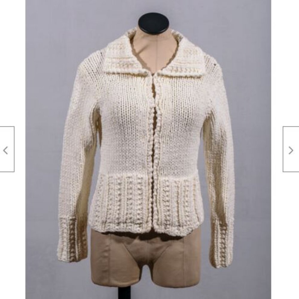 Kenji Handknit Cotton Blend Ivory Oversized Large Knit Cardigan Sweater Sz M